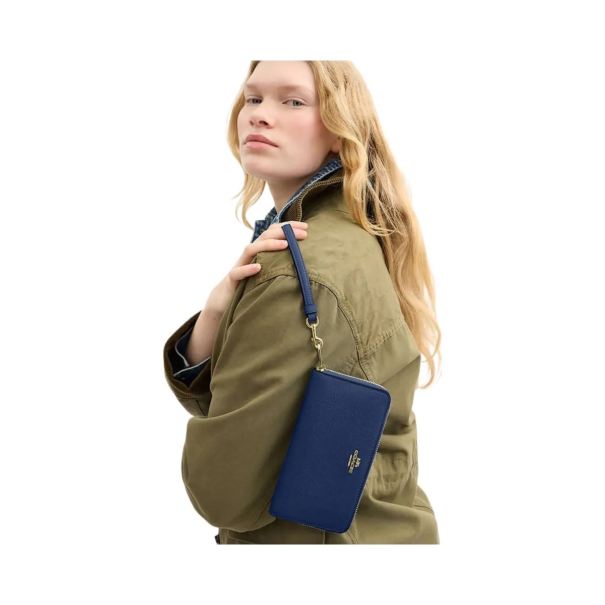 Coach Long Zip Around Wallet Pebbled Leather-Gold-Deep Blue - HypeFly India View 1