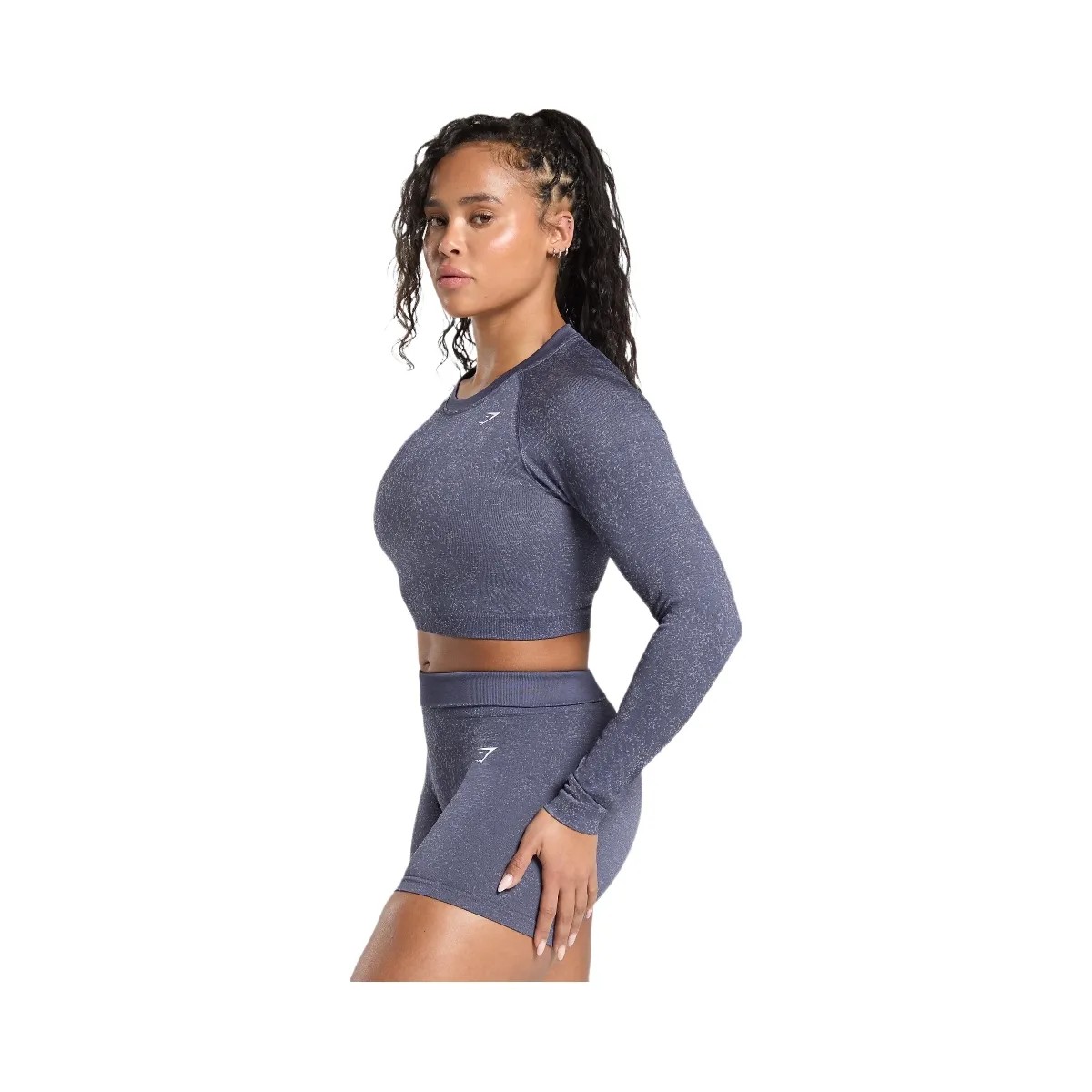 Gymshark Adapt Fleck Seamless Long Sleeve Crop Top - Weighted Purple/Metal Purple - HypeFly India View 3