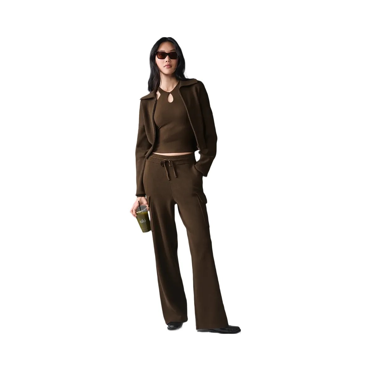 Alo Women's Scholar Knit High-Waist Cargo Pant - Espresso - HypeFly India View 4