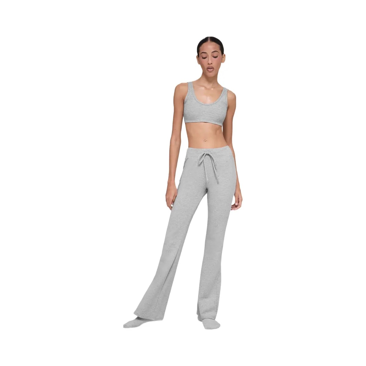 Alo Women's soft Center Stage Bra - Athletic Heather Grey - HypeFly India View 1