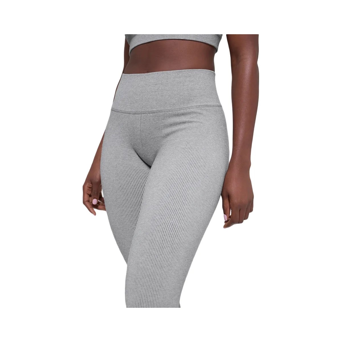 Alo Women's Seamless High-Waist Two Tone Rib Legging - Light Misty Grey Heather - HypeFly India View 2