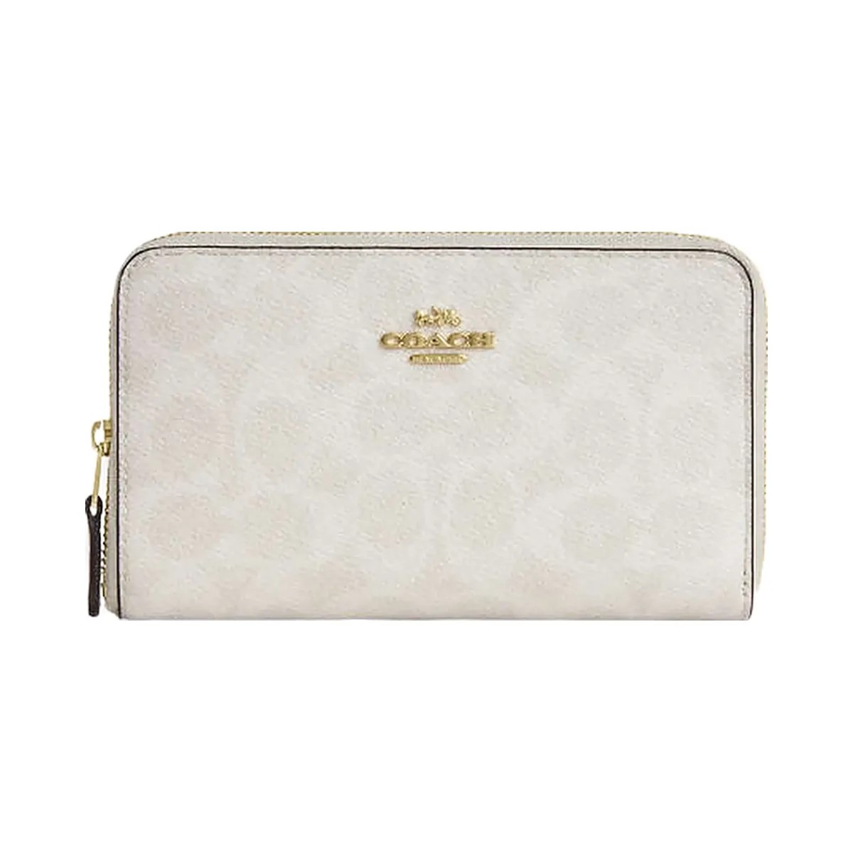 Coach Medium Id Zip Wallet In Signature Canvas Signature Canvas-Gold-White-Chalk - HypeFly India View 3