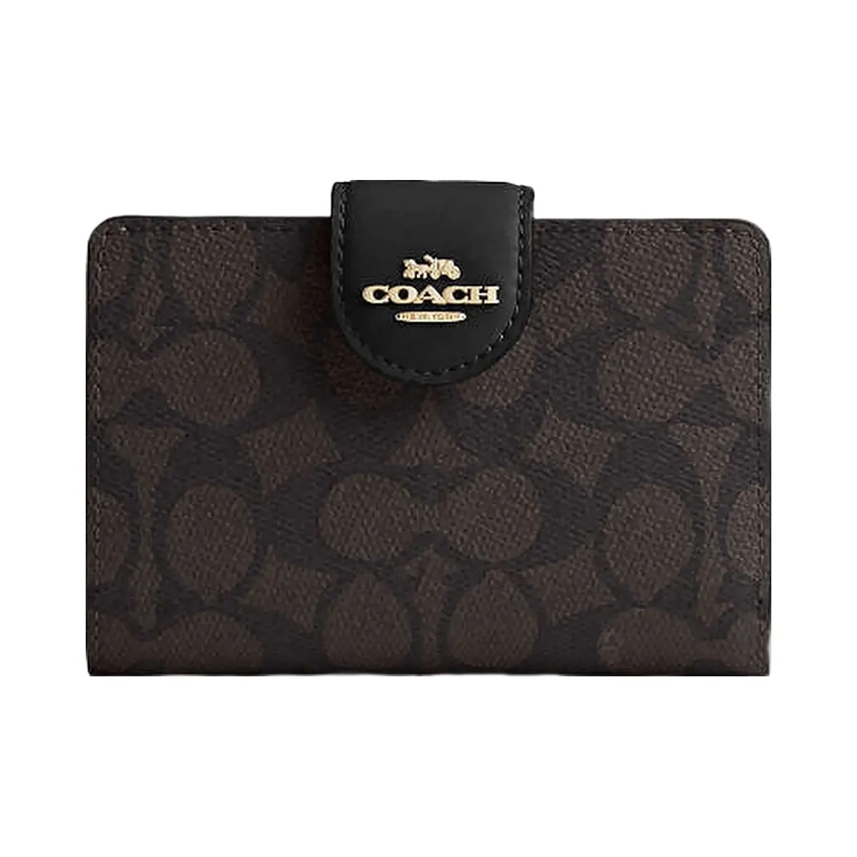Coach Medium Corner Zip Wallet In Signature Canvas Signature Canvas Gold Walnut Black - HypeFly India View 1