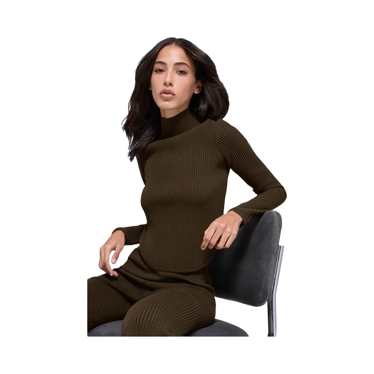 Alo Women's Denim Knit Backless Long Sleeve - Espresso/Black - HypeFly India View 2