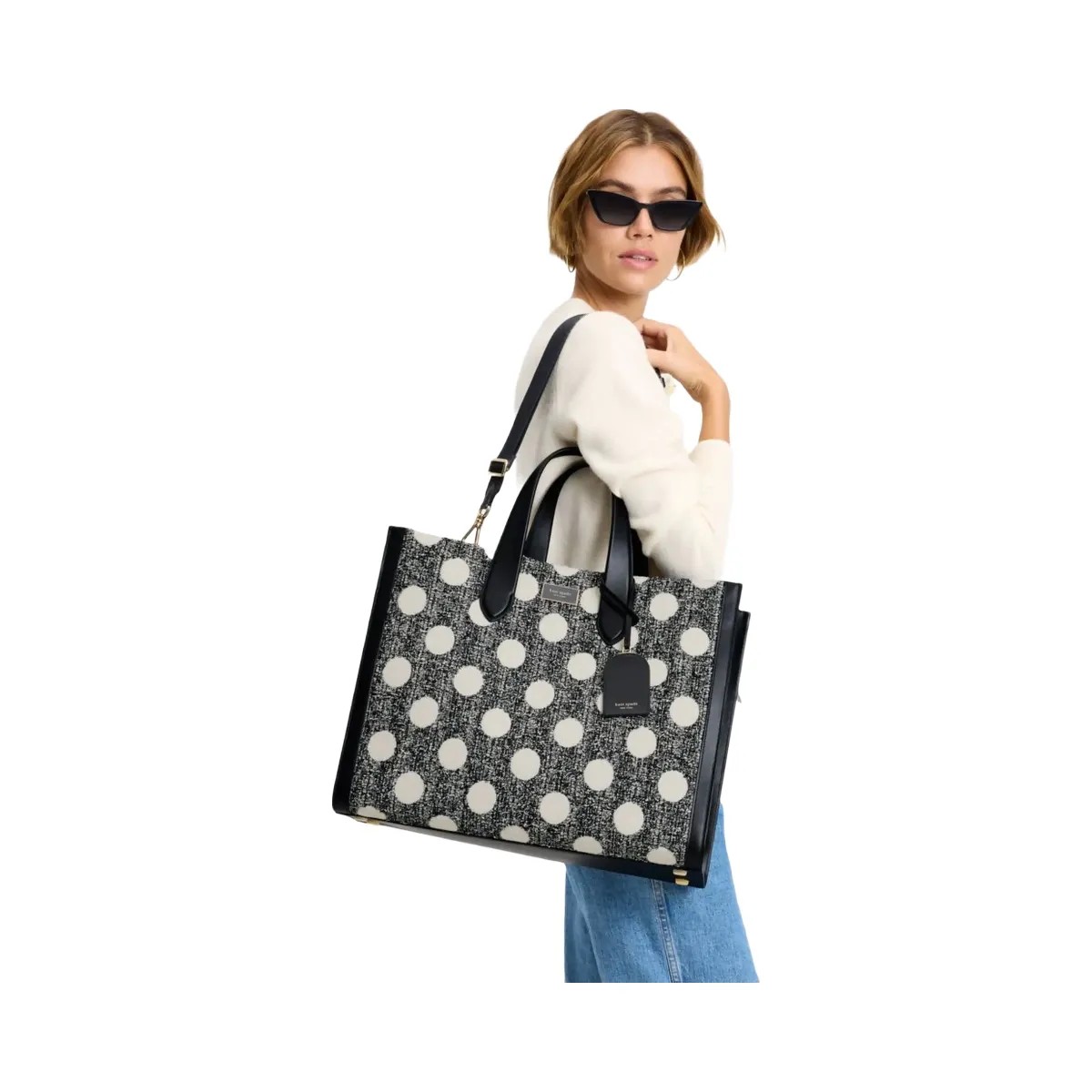 Kate Spade Manhattan Dot Tweed Large Tote Black Multi - HypeFly India View 3
