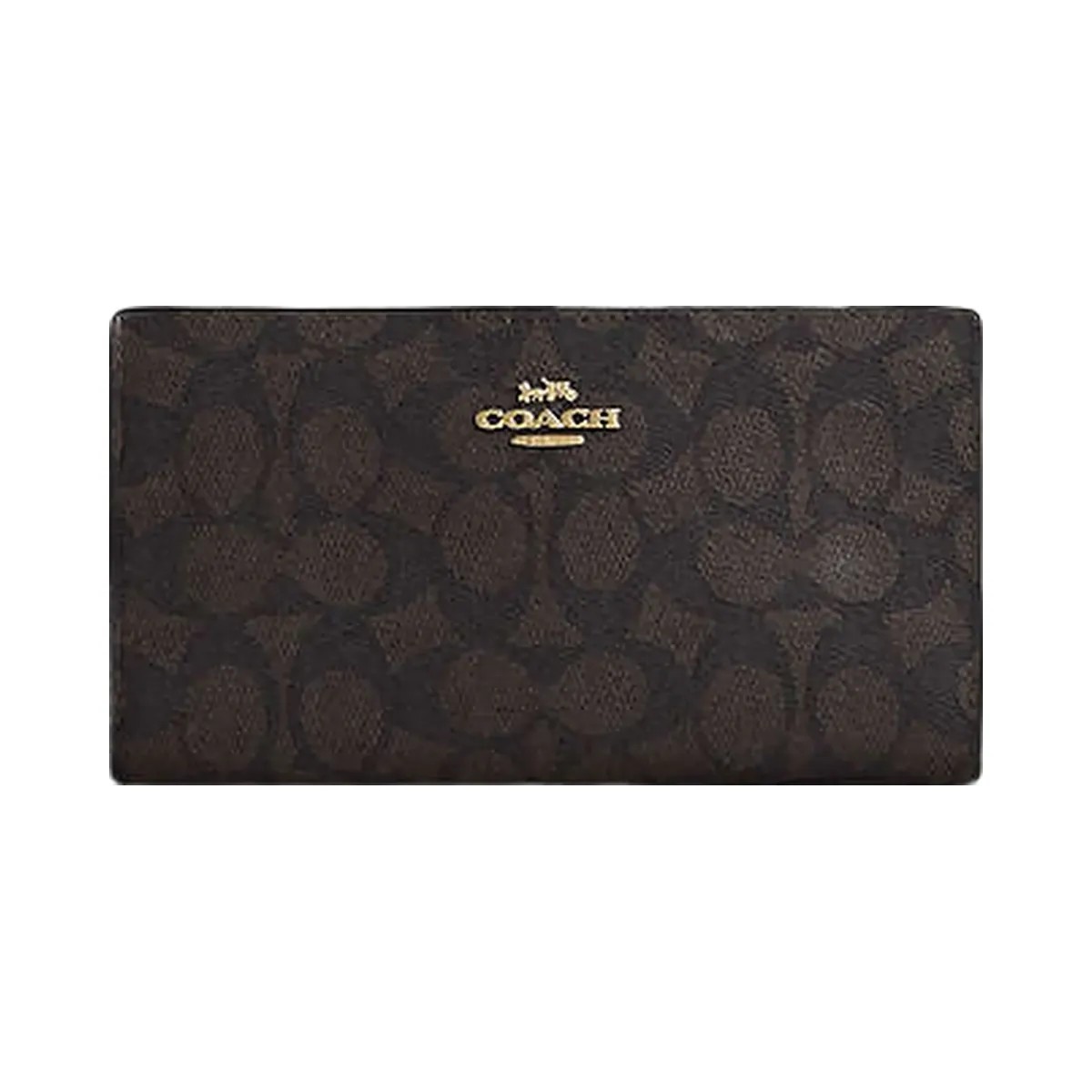 Coach Slim Zip Wallet In Signature Canvas Signature Canvas-Gold-Walnut-Black - HypeFly India View 4