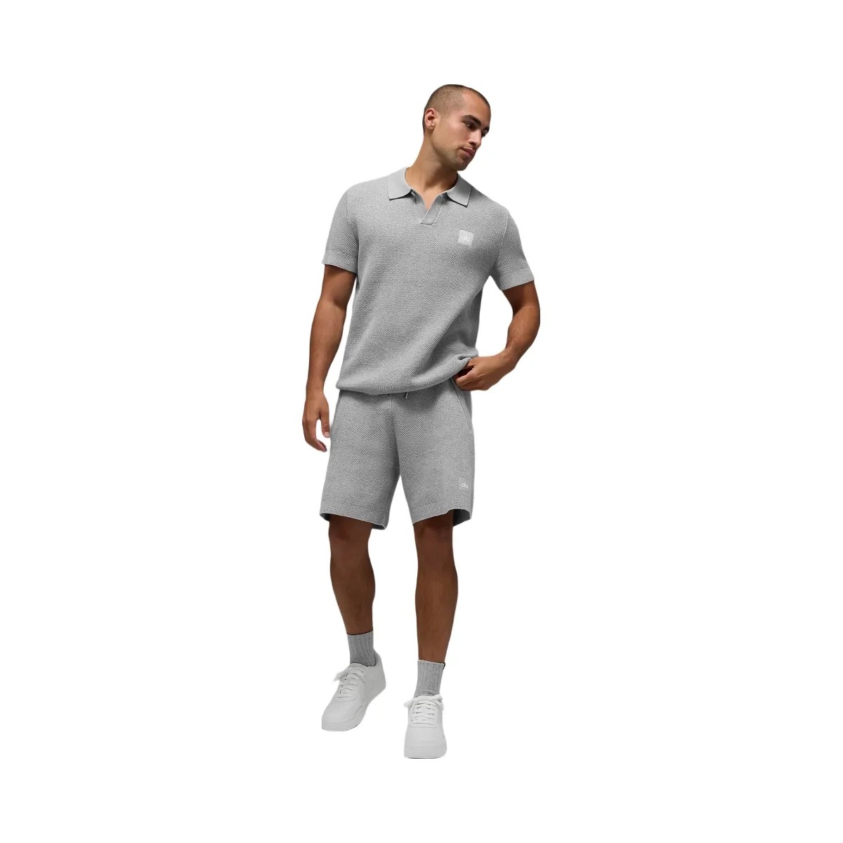 Alo Men's 7" Sports Club Sweater Knit Short - Athletic Heather Grey - HypeFly India View 4