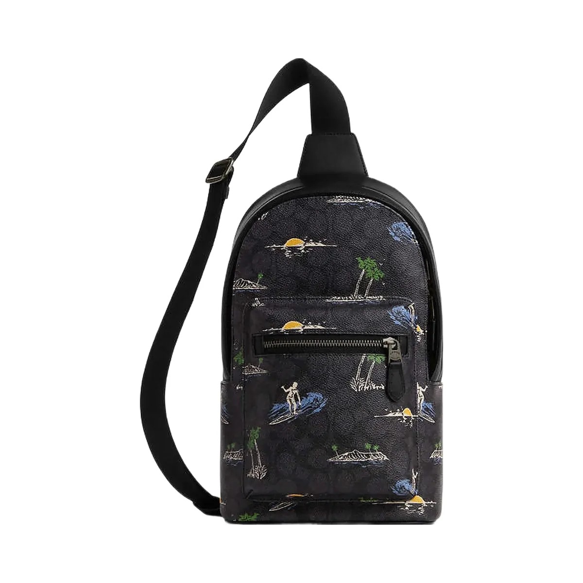 Coach West Pack In Signature Canvas With Surf Print Signature Canvas-Gunmetal-Charcoal Multi - HypeFly India View 1