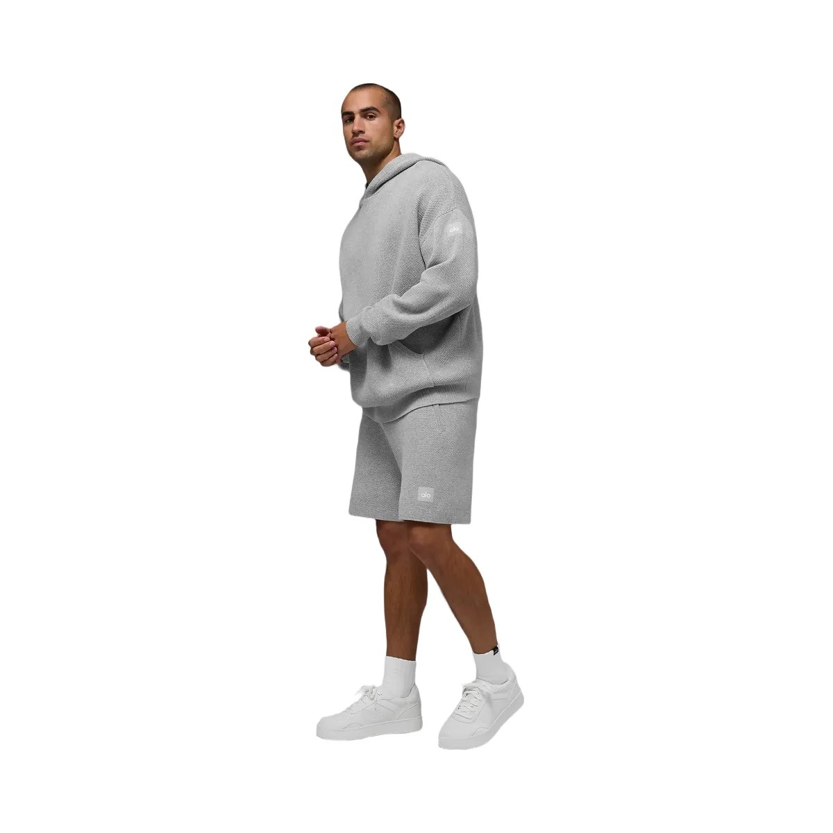 Alo Men's Sports Club Sweater Knit Hoodie - Athletic Heather Grey - HypeFly India View 4