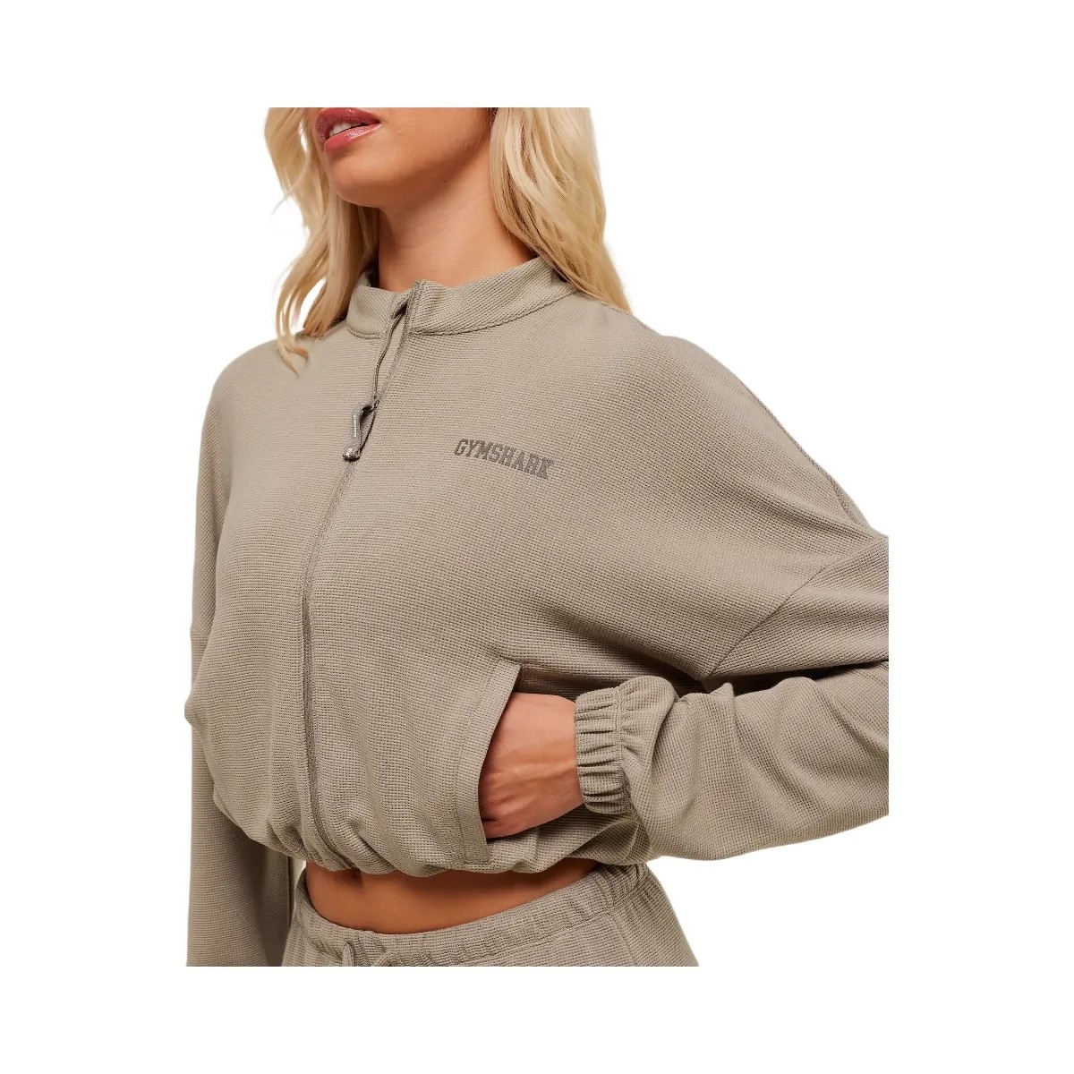 Gymshark Waffle Midi Zip Up Jacket - Lifestyle Brown - HypeFly India View 6