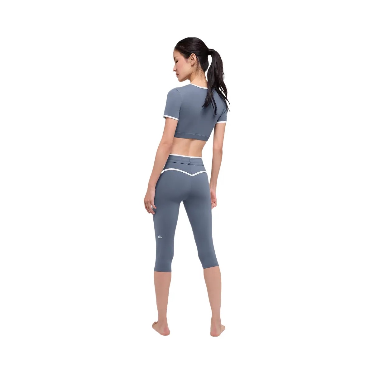 Alo Women's Airbrush High-Waist Race Pace Capri - Bluestone/White - HypeFly India View 3