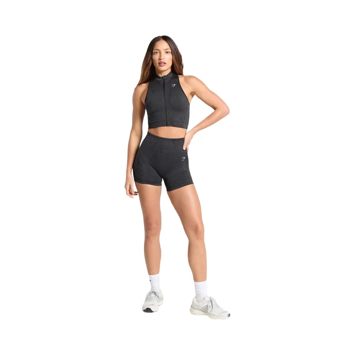 Gymshark Adapt Camo Seamless Zip Up Crop Top - Asphalt Grey/Black - HypeFly India View 4