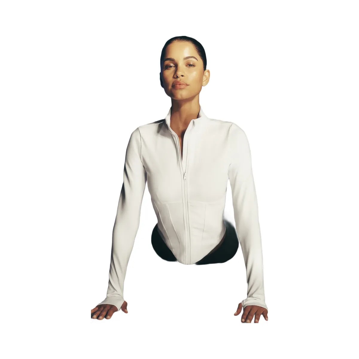 Alo Women's Airbrush Corset Full Zip Jacket - Ivory - HypeFly India View 5