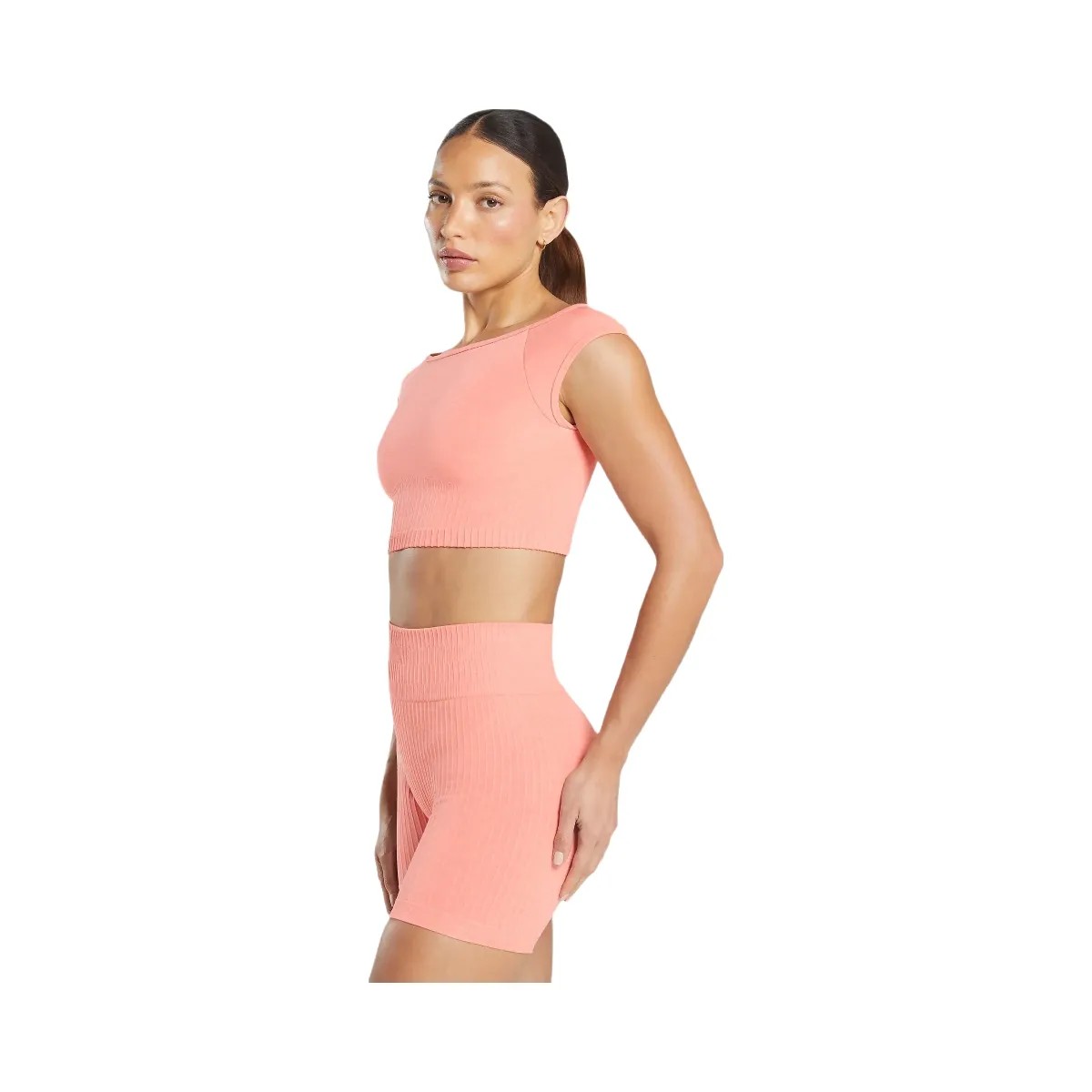 Gymshark Luxe Seamless Boat Neck Crop Top - Bros Muted Coral Marl - HypeFly India View 4