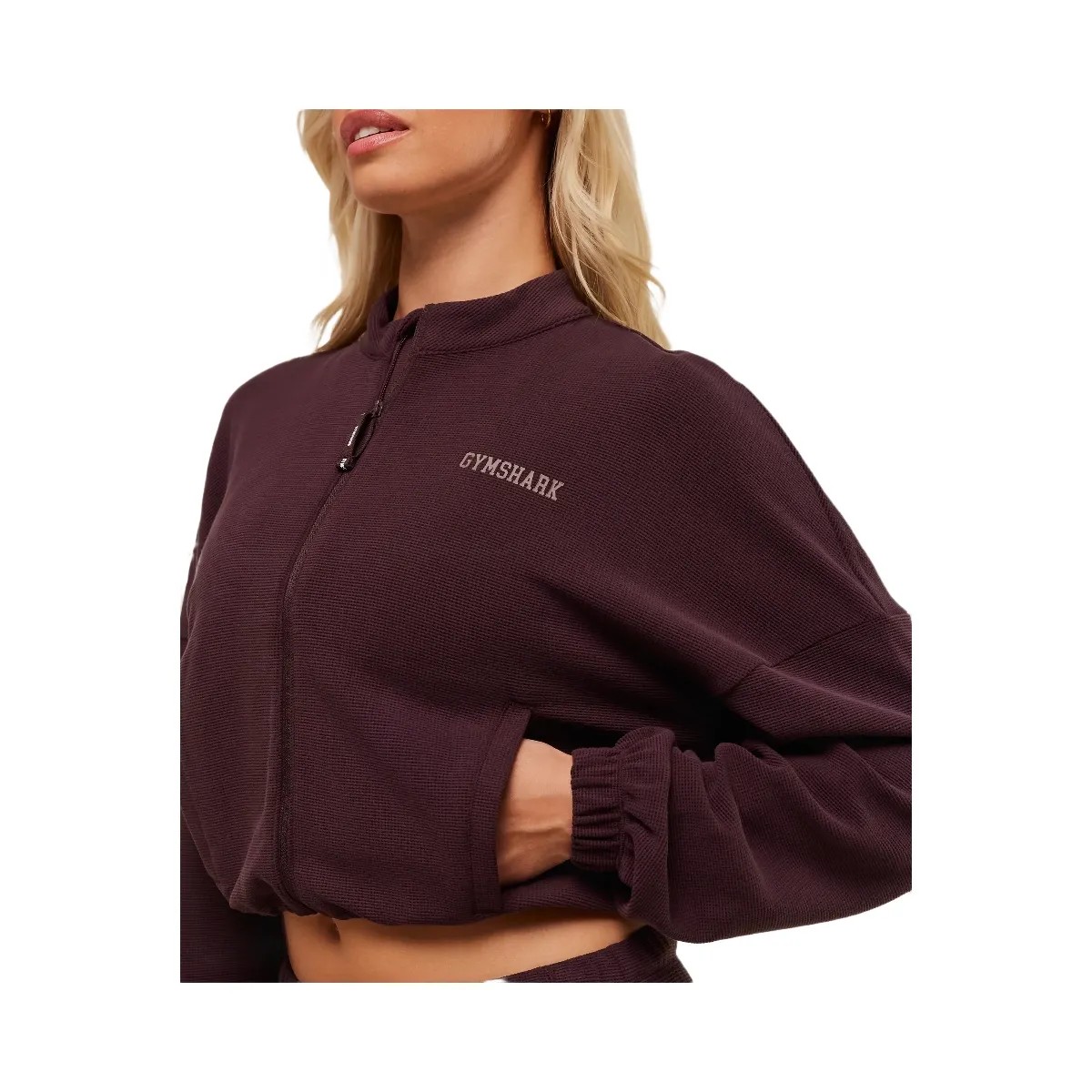 Gymshark Waffle Midi Zip Up Jacket - Cherry Purple - HypeFly India View 4