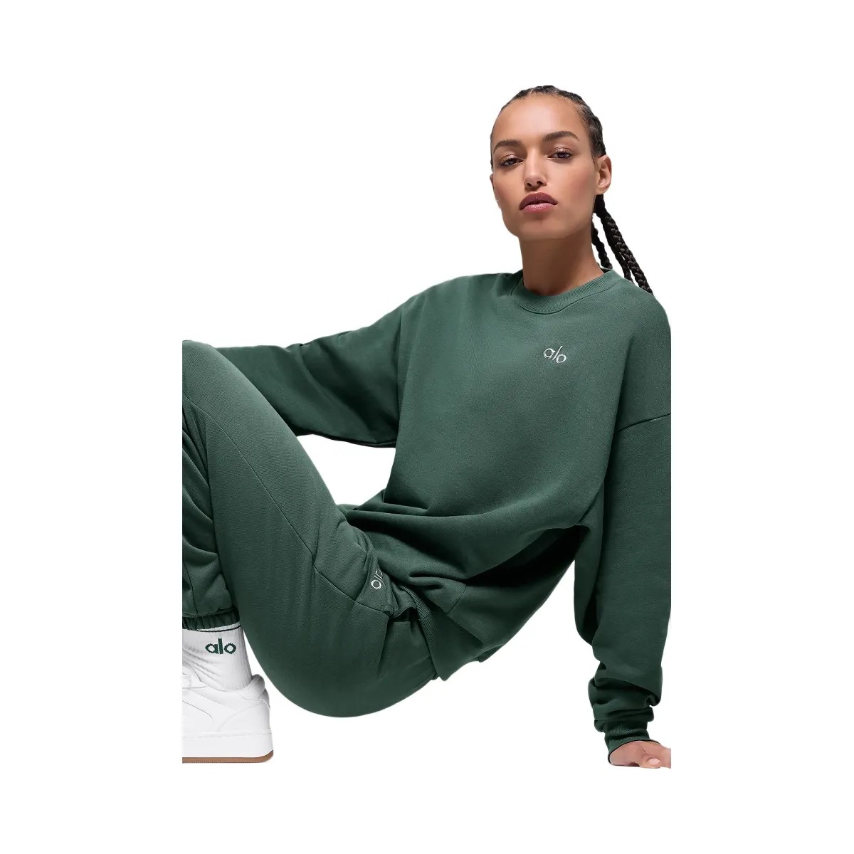 Alo Women's Accolade Crew Neck Pullover - Clover Green - HypeFly India View 5