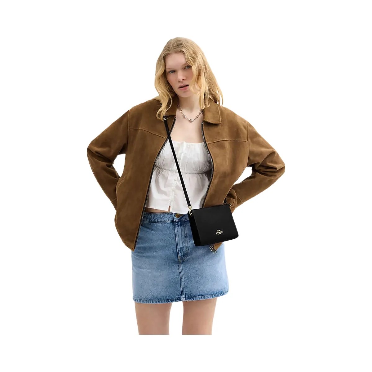 Coach Slim Crossbody Bag Pebbled Leather-Gold-Black - HypeFly India View 2