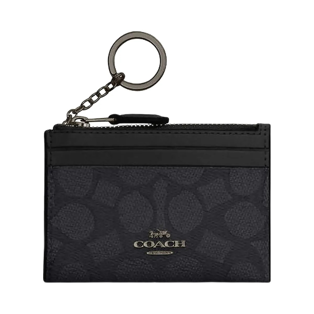 Coach Mini Skinny Id Case In Signature Canvas Signature Canvas-Gunmetal-Charcoal-Black - HypeFly India View 1