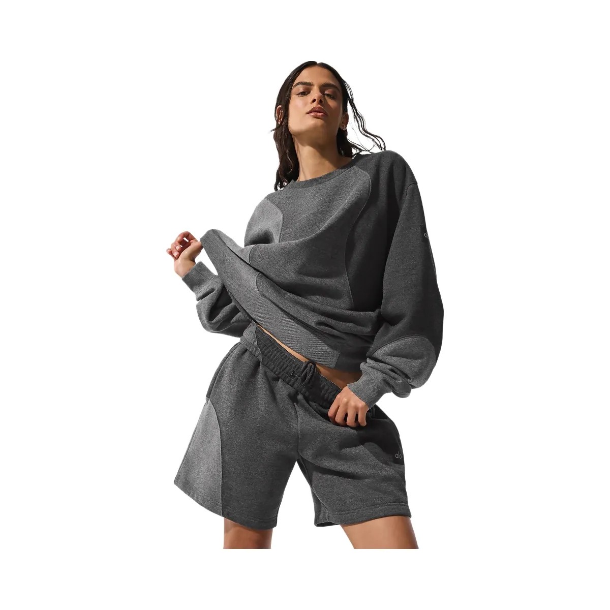 Alo Women's Make Waves Crew Neck Pullover - Dark Heather Grey Tonal - HypeFly India View 5