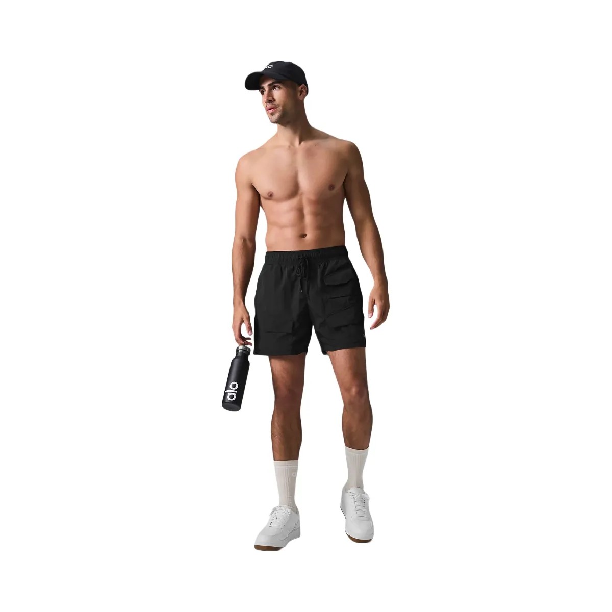 Alo Men's 7" Crinkle Nylon Excursion Cargo Short - Black - HypeFly India View 1