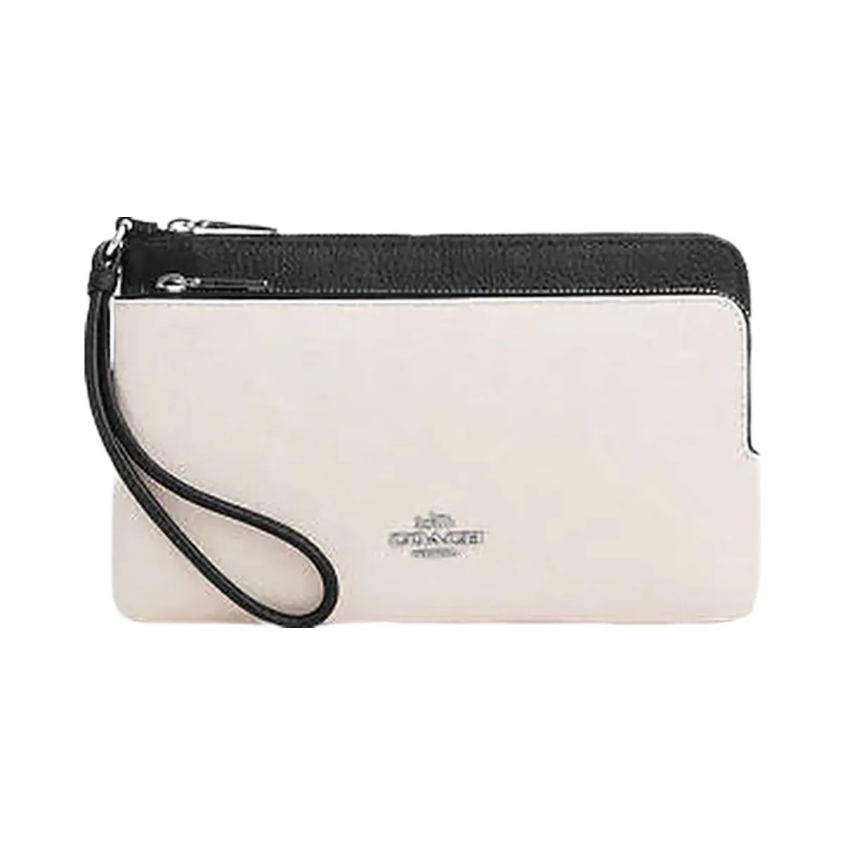 Coach Double Zip Wallet Pebbled Leather-Silver-Chalk Black Multi - HypeFly India View 1