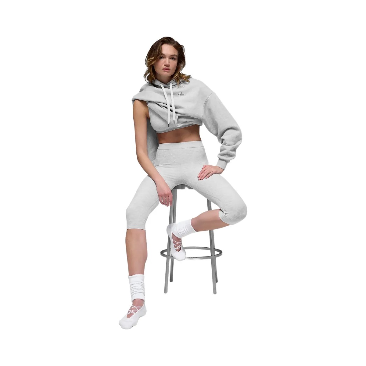 Alo Women's Alosoft High-Waist Iconic 90's Capri - Athletic Heather Grey - HypeFly India View 4