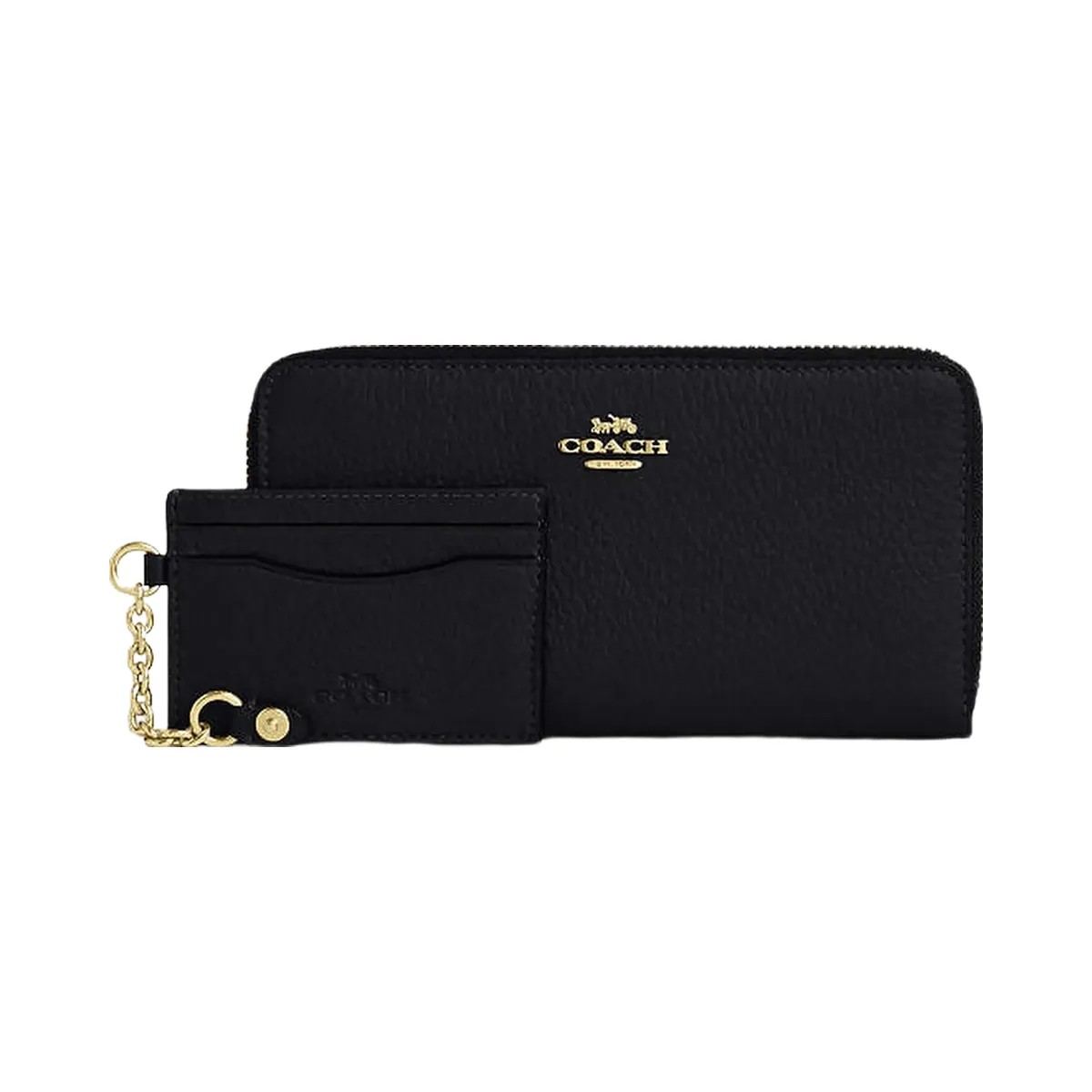 Coach Long Zip Around Wallet With Detachable Card Case Pebbled Leather-Gold-Black - HypeFly India View 1