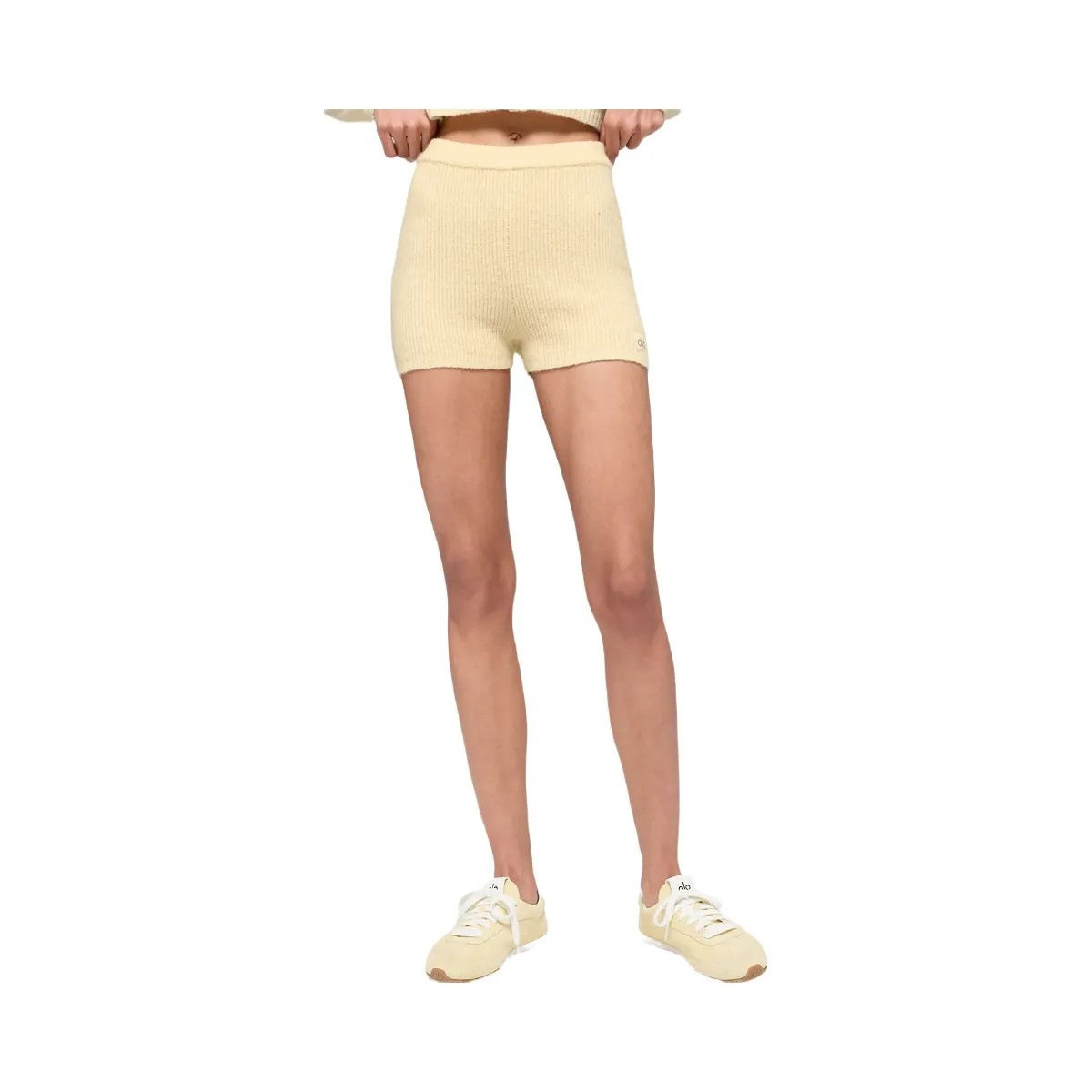 Alo Women's Wool Cashmere Ribbed Noble Short - Candlelight Yellow - HypeFly India View 1