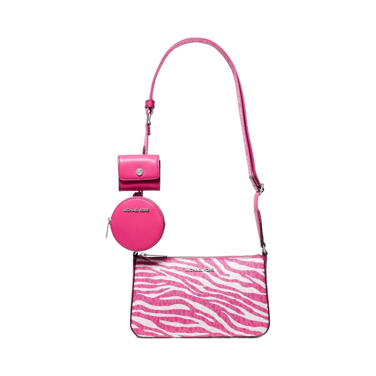 Michael Kors Jet Set Leather Medium Animal Print Logo Crossbody Bag with Case for Apple Airpods Pro® Dragonfruit - HypeFly India View 1