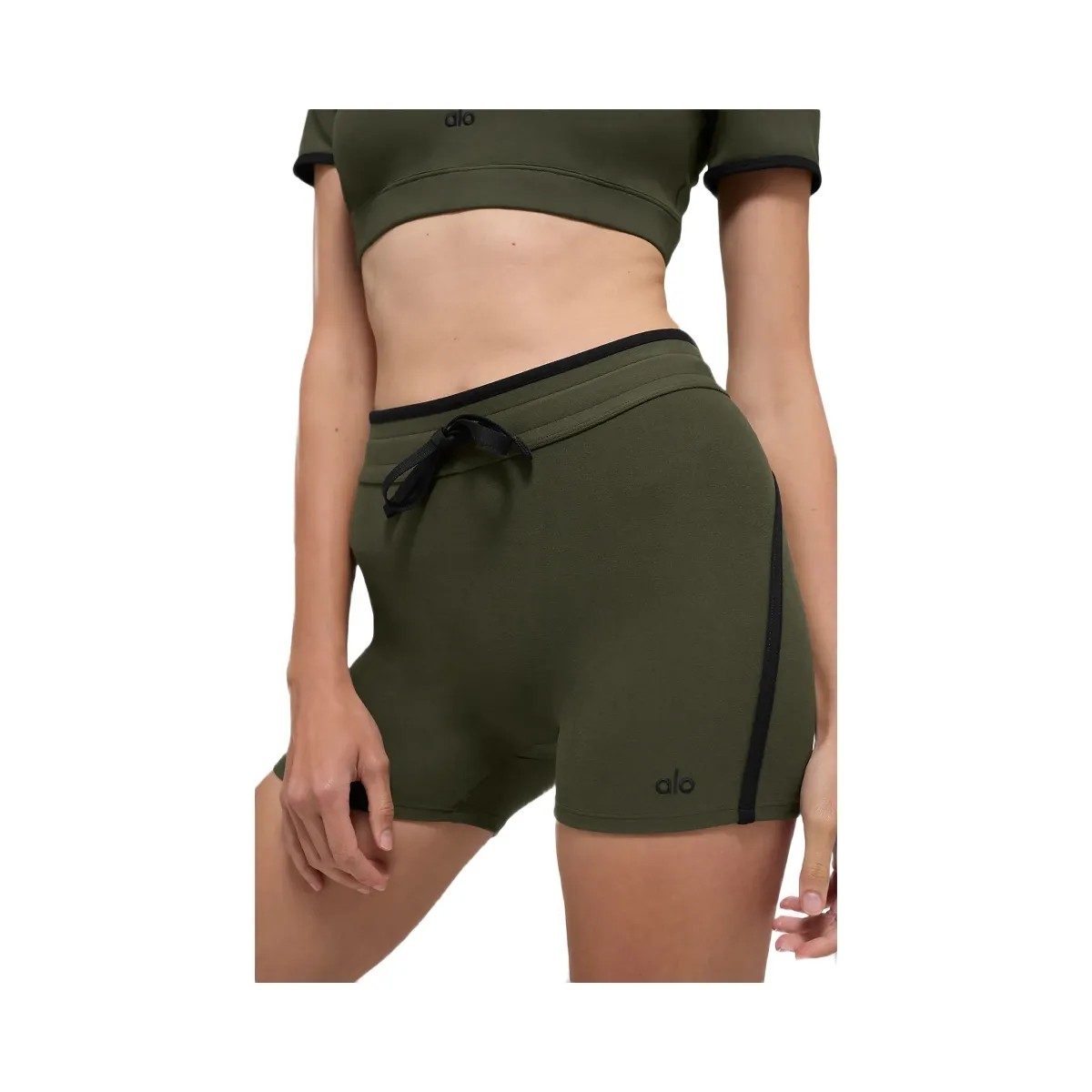 Alo Women's 4" Airbrush High-Waist Race Pace Short - Green Olive/Black - HypeFly India View 2