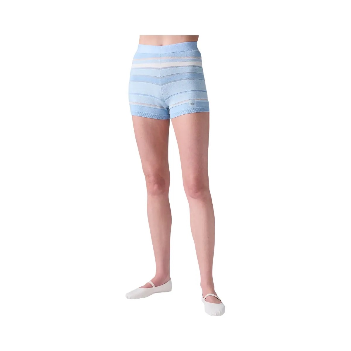 Alo Women's Sport Play High-Waist Knit Short - Seashell Blue/Ivory - HypeFly India View 1