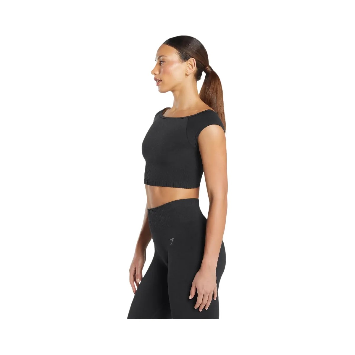 Gymshark Luxe Seamless Boat Neck Crop Top - Coal Marl - HypeFly India View 3
