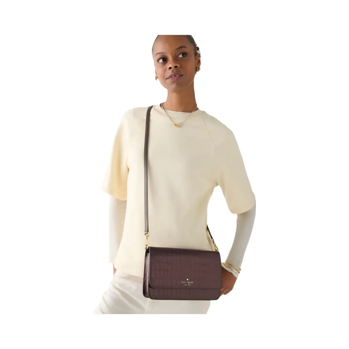 Kate Spade Madison Croc Embossed Willow Medium Convertible Crossbody Hot Fudge - HypeFly India View 6