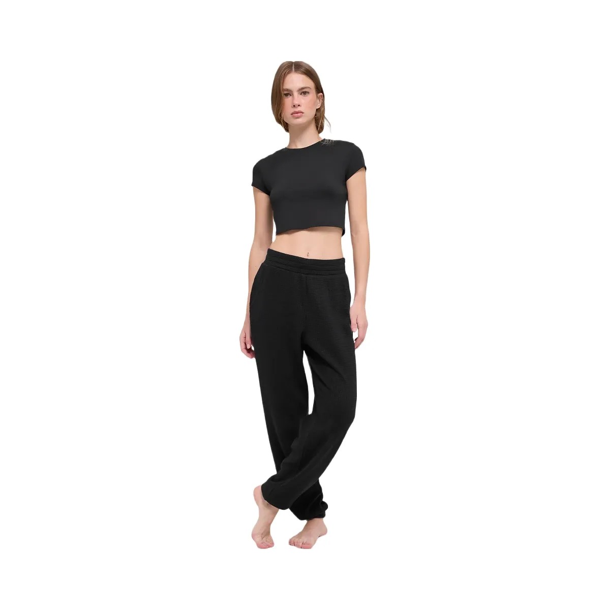 Alo Women's Waffle Weekend Escape Jogger - Black - HypeFly India View 3