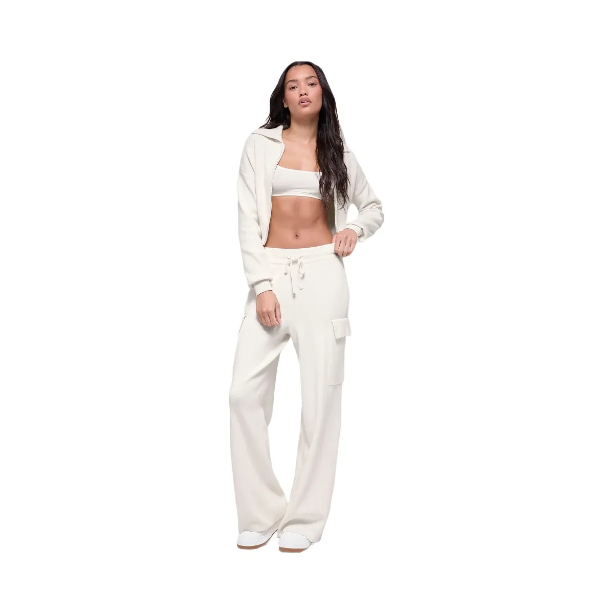 Alo Women's Scholar Knit Cropped Full Zip Jacket - Ivory - HypeFly India View 4