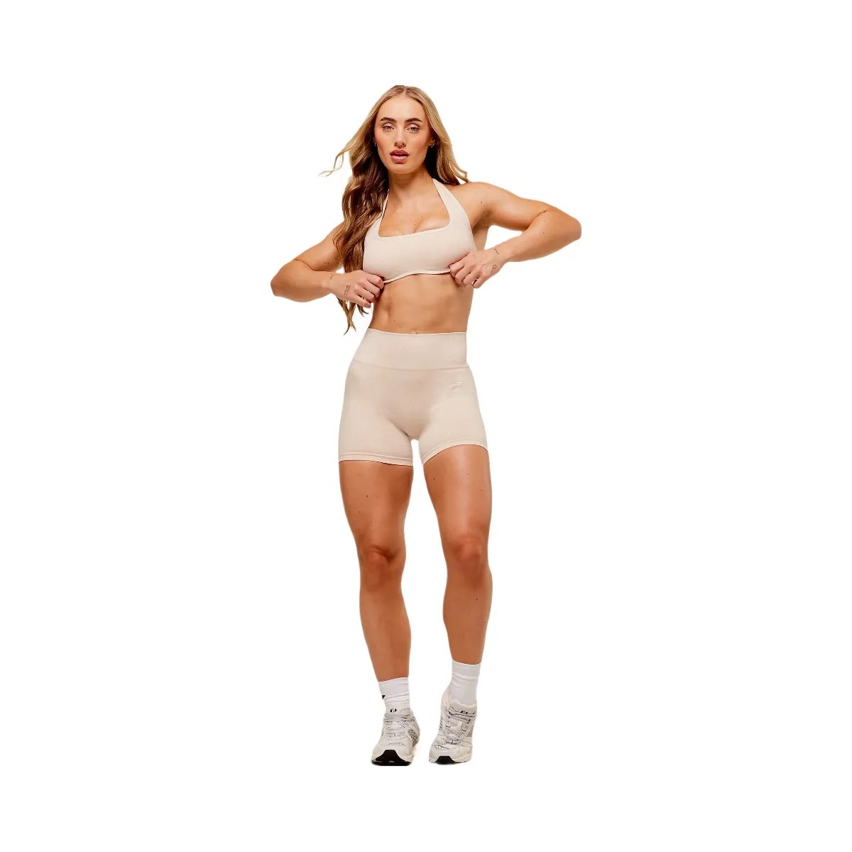 Gymshark Adapt Fleck x Whitney Halterneck Sports Bra - Coconut White - HypeFly India View 6
