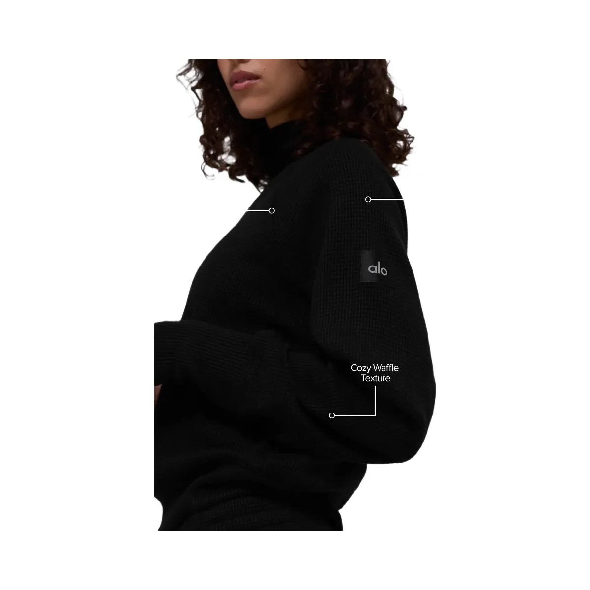 Alo Women's Waffle Weekend Escape Mock Neck Long Sleeve - Black - HypeFly India View 2