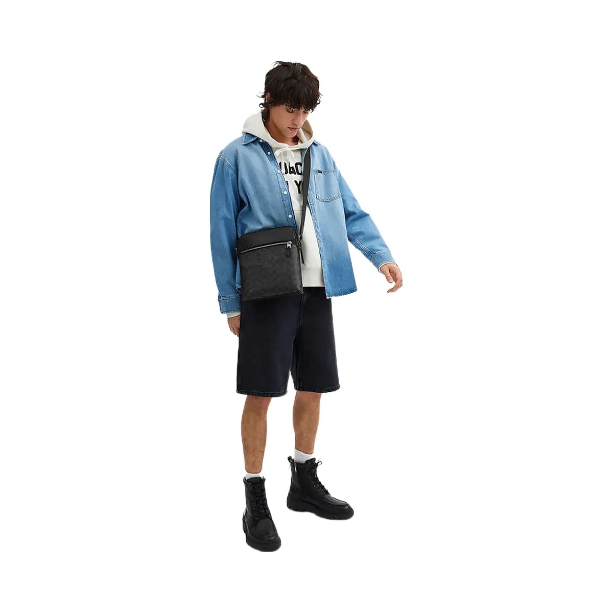 Coach Houston Flight Bag In Signature Canvas Signature Canvas-Gunmetal-Charcoal-Black - HypeFly India View 2