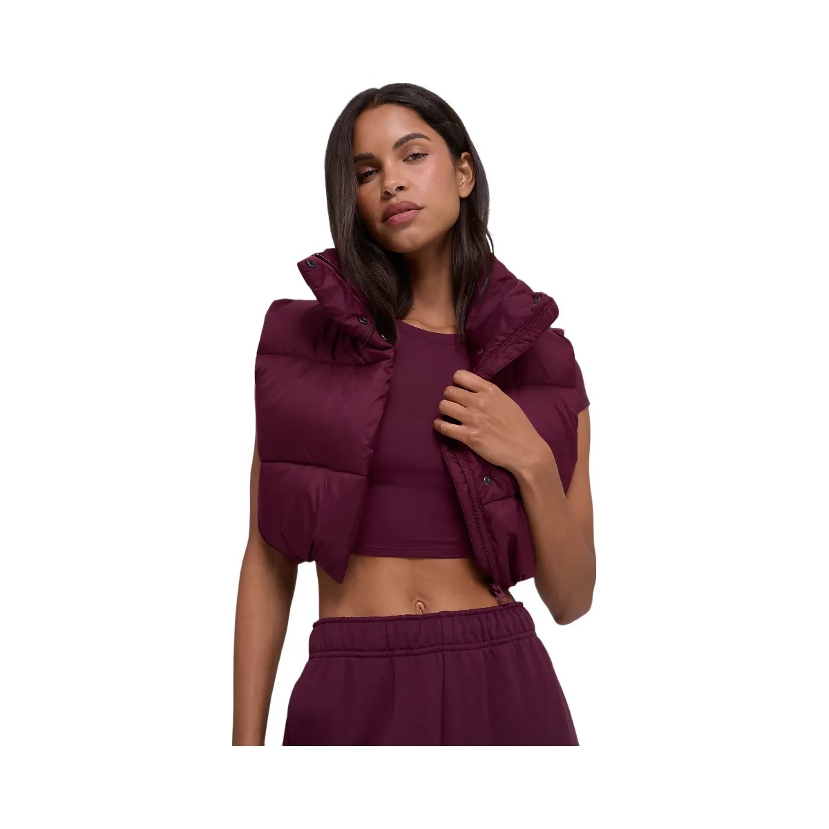 Alo Women's Cropped Gold Rush Puffer Vest - Burgundy - HypeFly India View 1