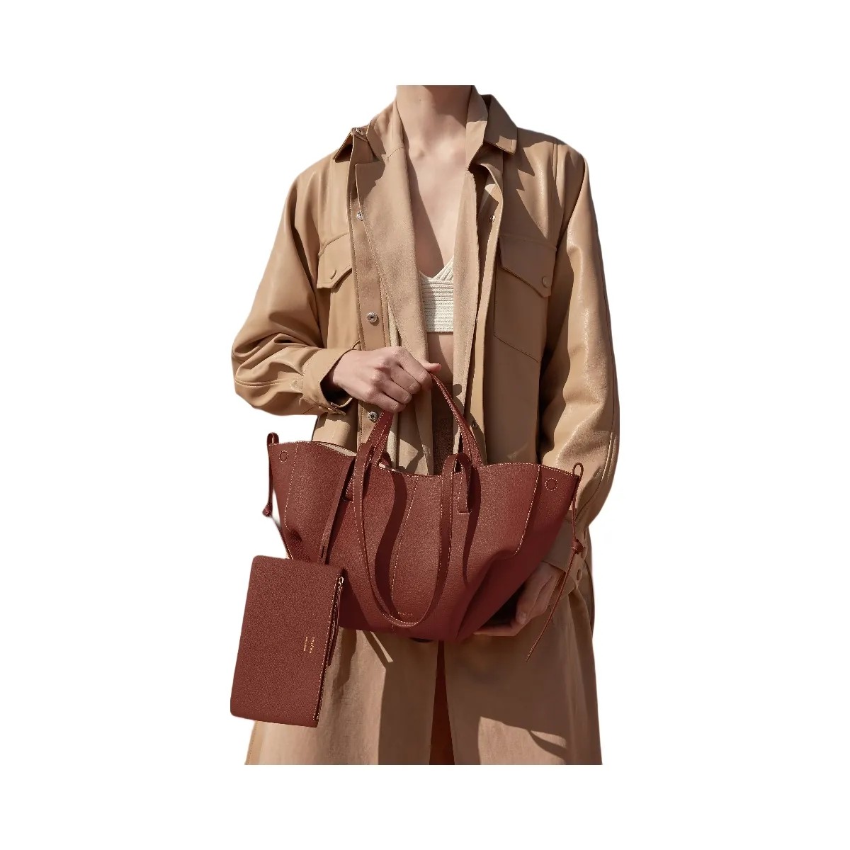 Polene Cyme Mini Textured Cognac - HypeFly India View 2