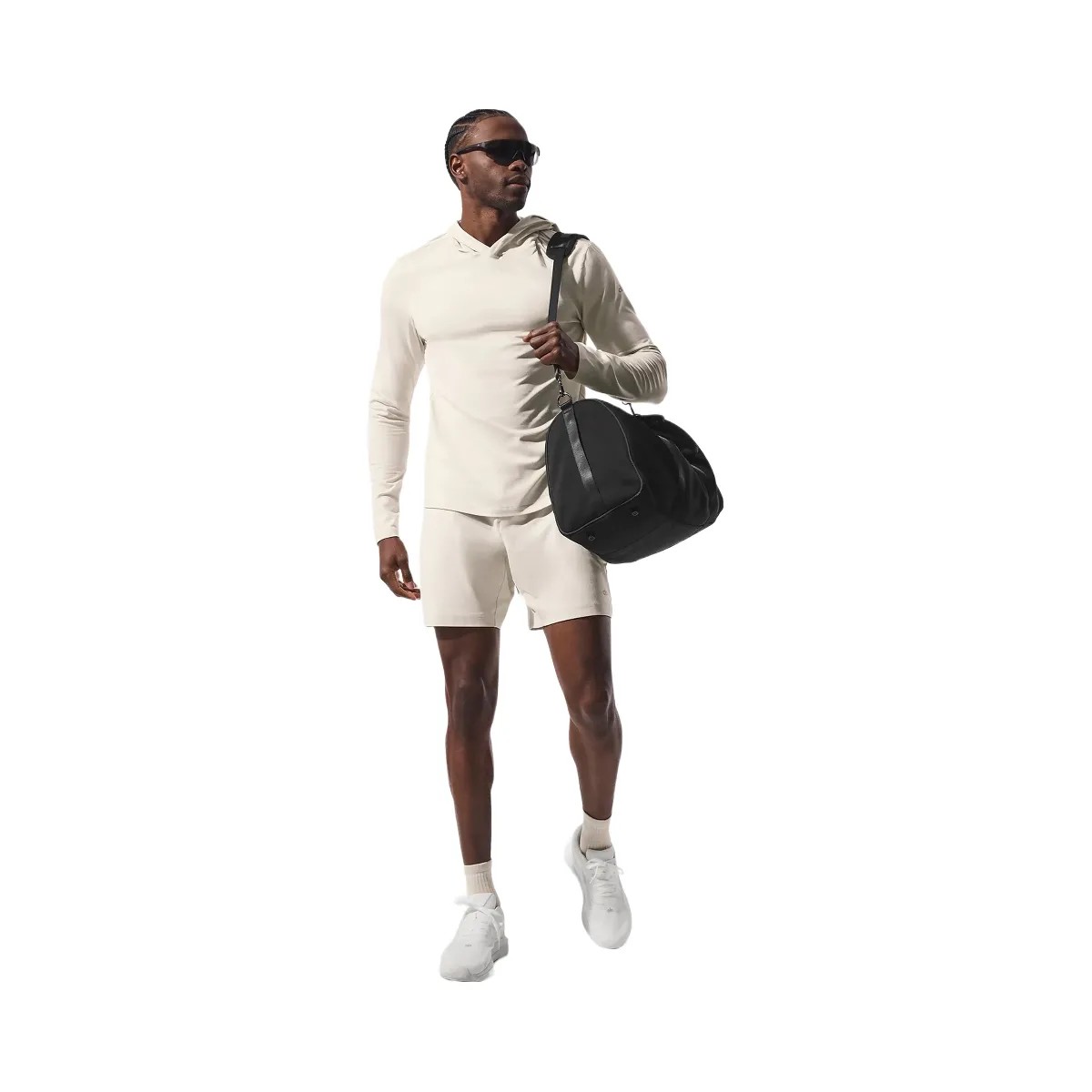Alo Men's Conquer Reform Long Sleeve With Hood - Bone - HypeFly India View 4
