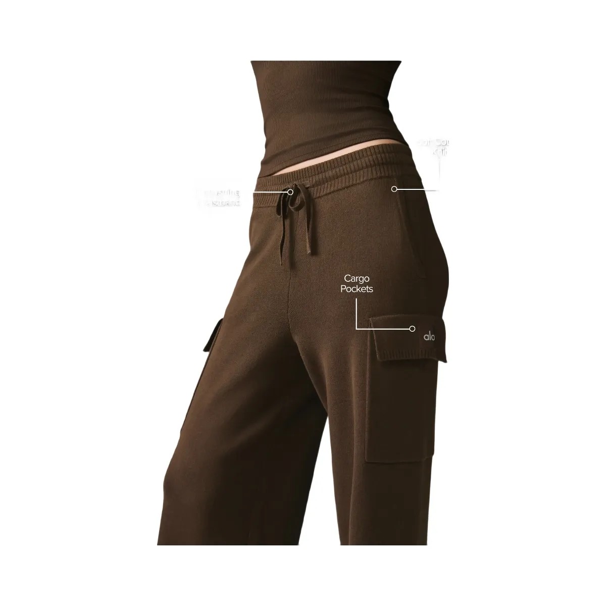 Alo Women's Scholar Knit High-Waist Cargo Pant - Espresso - HypeFly India View 2