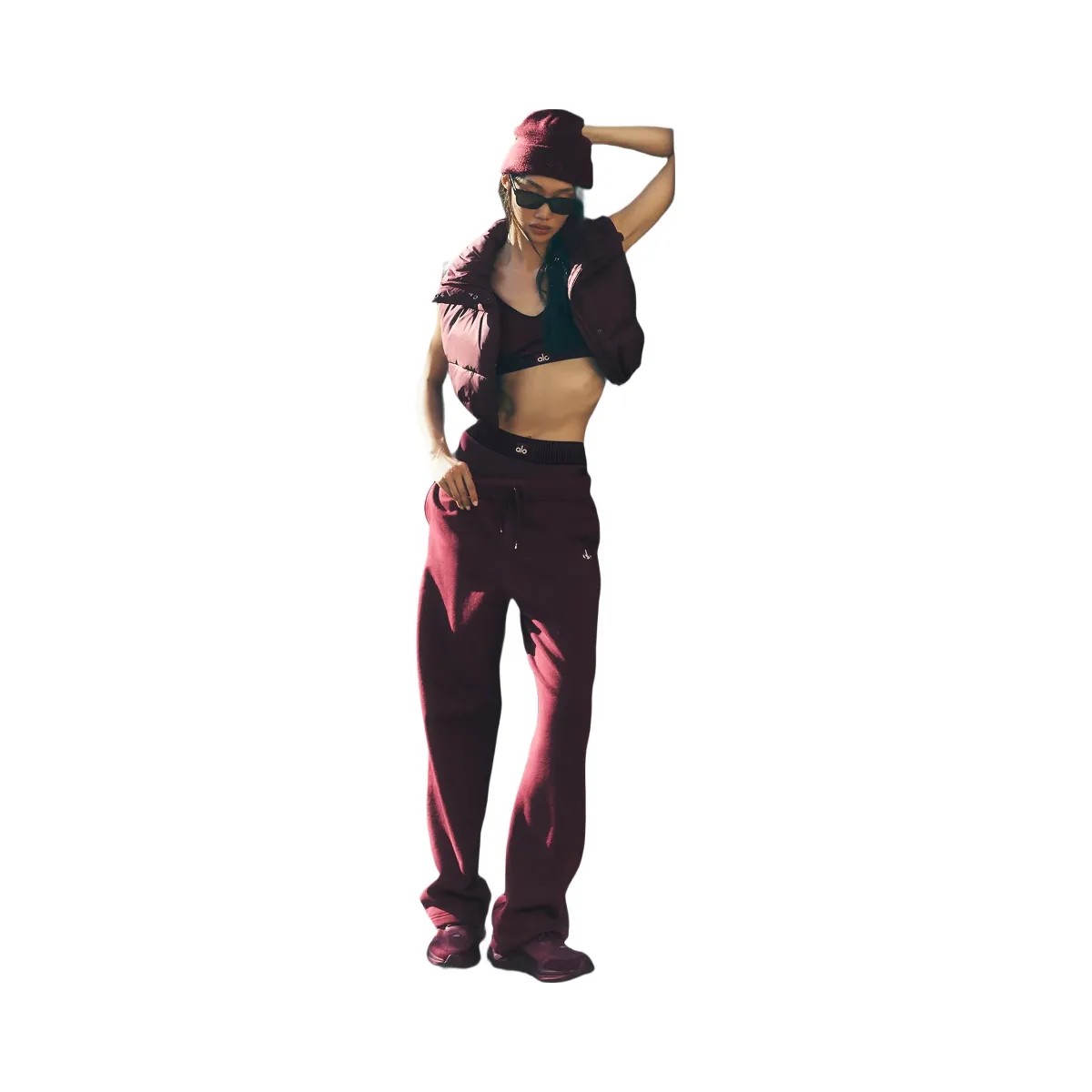 Alo Women's Accolade Straight Leg Sweatpant - Burgundy - HypeFly India View 5