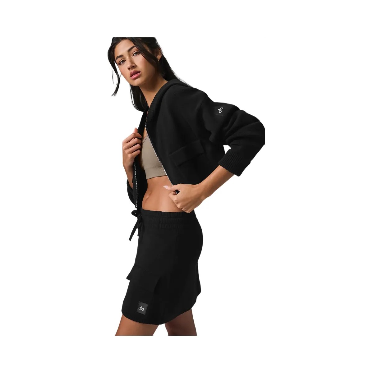 Alo Women's Scholar Knit Cargo Skirt - Black - HypeFly India View 4