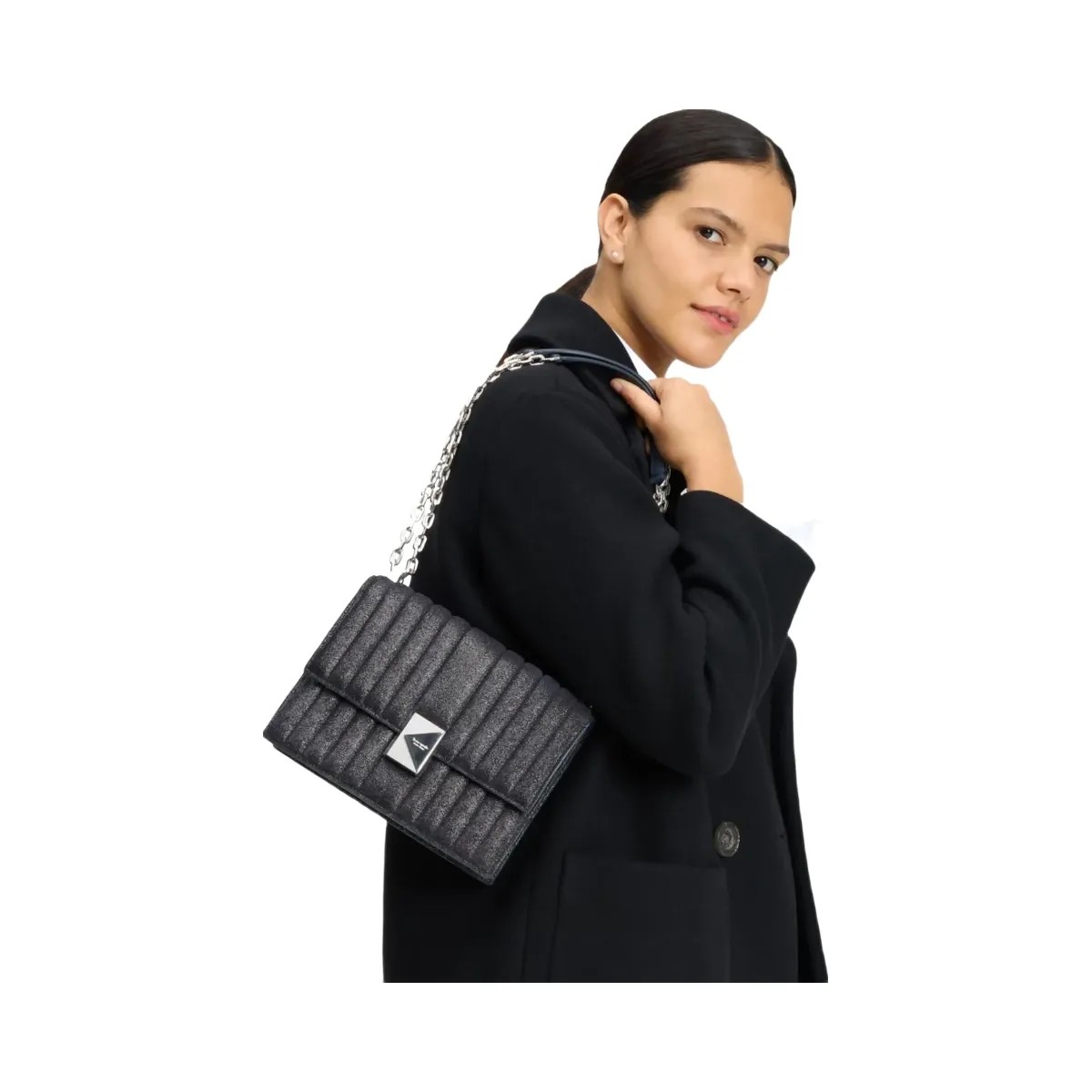 Kate Spade Deco Quilted Glitter Suede Chain Shoulder Bag Navy Multi - HypeFly India View 2