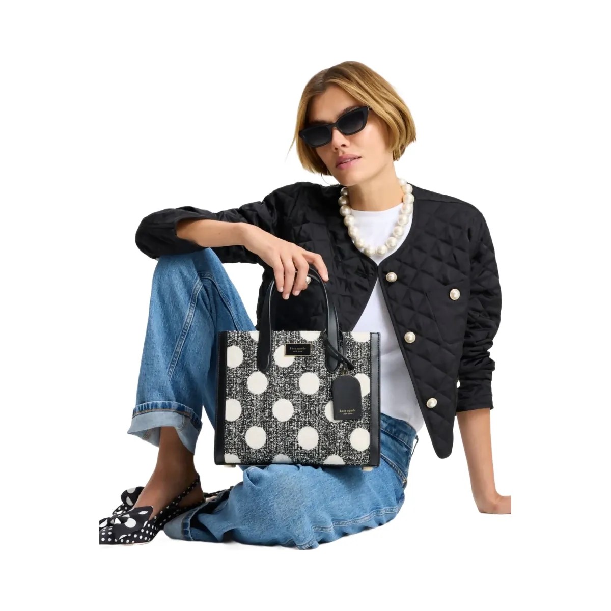Kate Spade Manhattan Dot Tweed Small Tote Black Multi - HypeFly India View 2