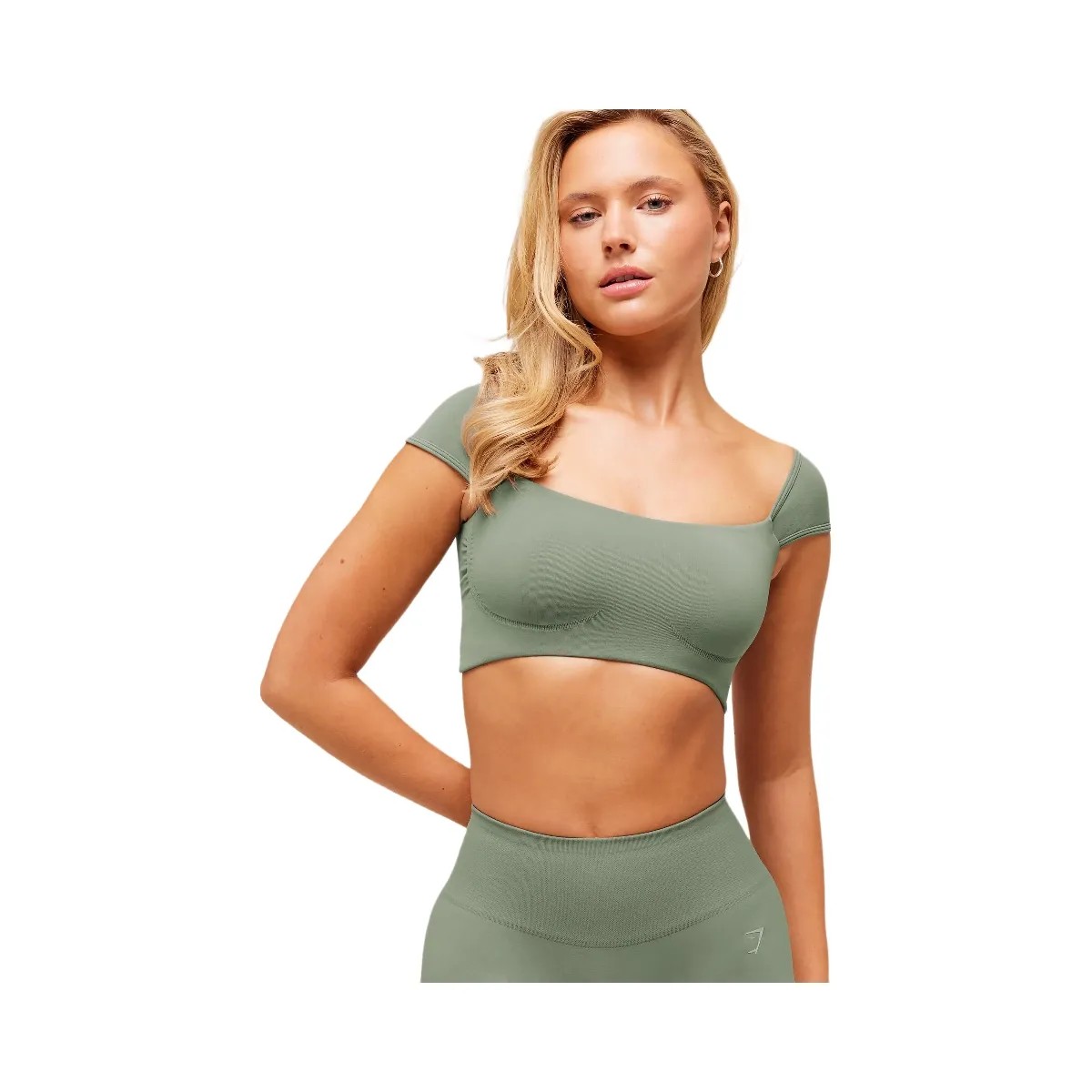 Gymshark Soft Sculpt Cap Sleeve Bralette - Unit Green - HypeFly India View 4