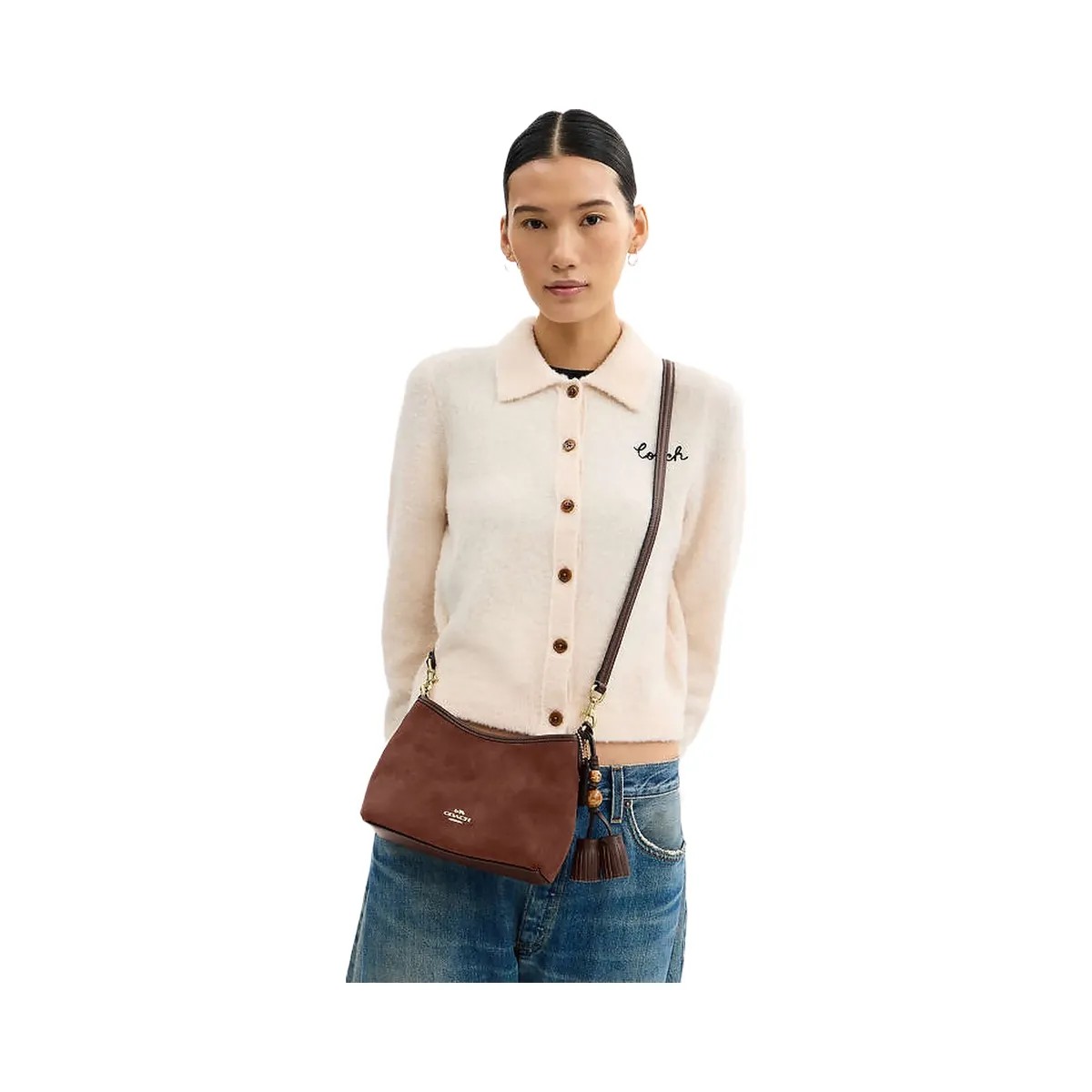 Coach Laurel Small Shoulder Bag With Tassels Suede-Im-Vintage Brown-Maple - HypeFly India View 4