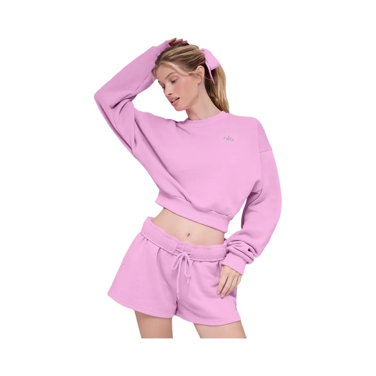 Alo Women's Cropped Accolade Crewneck - Candy Heart Pink - HypeFly India View 1