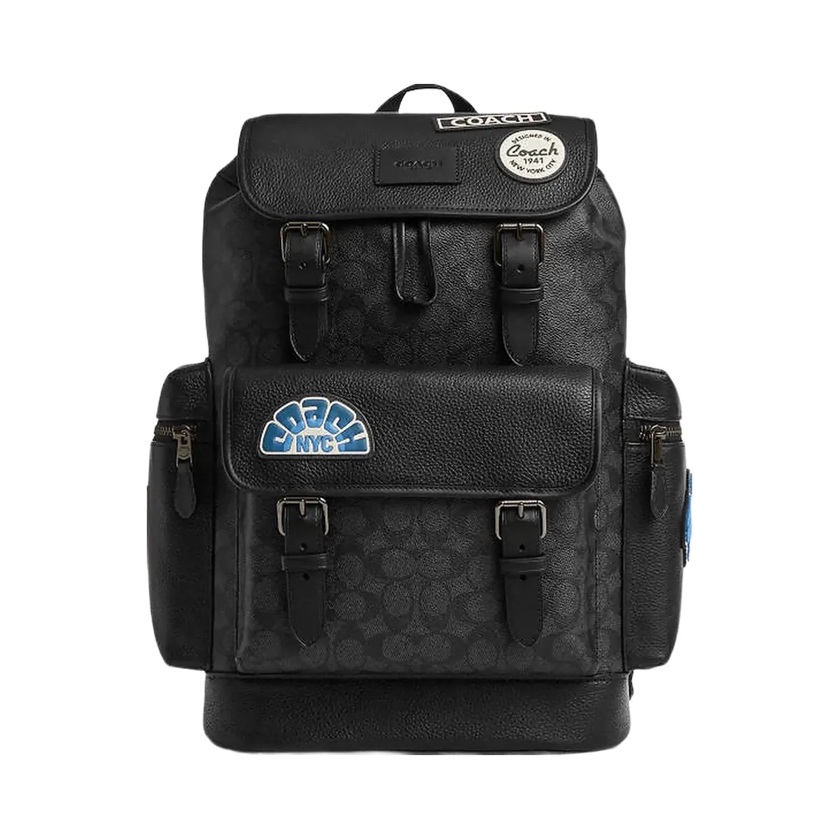 Coach Sprint Backpack In Signature Canvas With Patches Signature Canvas-Gunmetal-Charcoal Multi - HypeFly India View 1